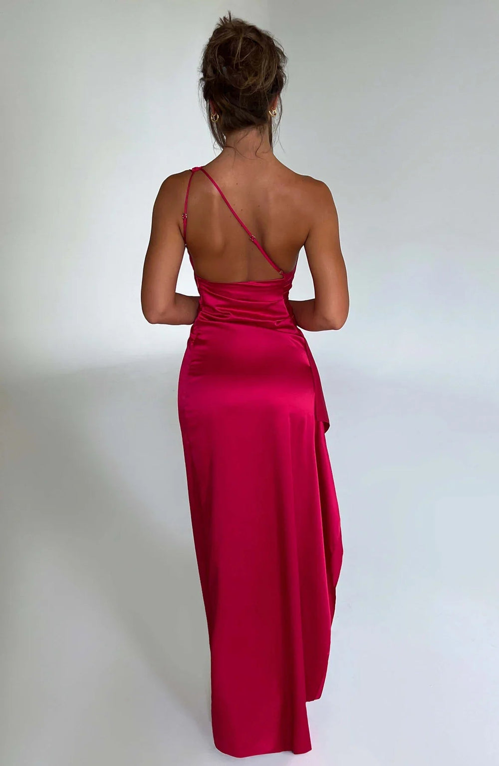 Women's One-Shoulder Satin Maxi Dress - Elegant Evening