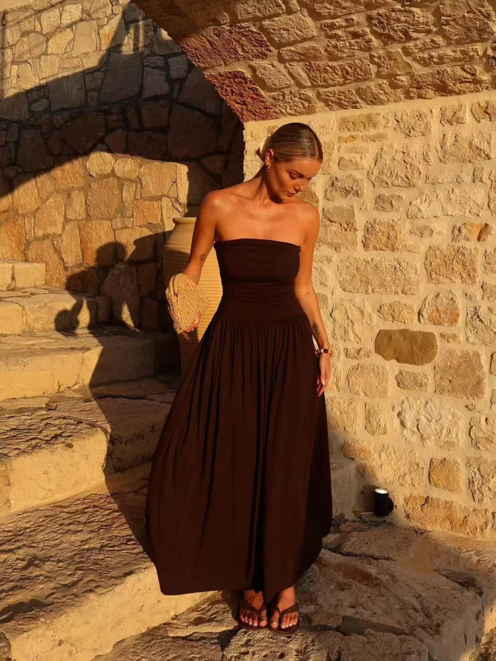 Women's Pleated Chiffon Maxi Dress - Summer Occasion