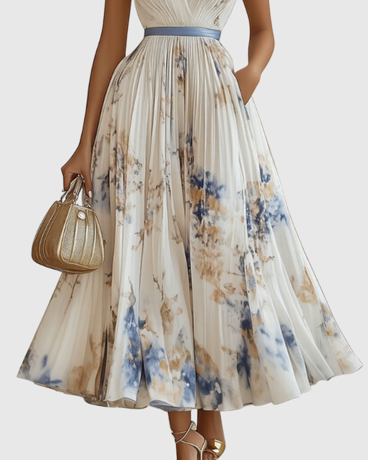 Women's Pleated Midi Dress - Summer Evening