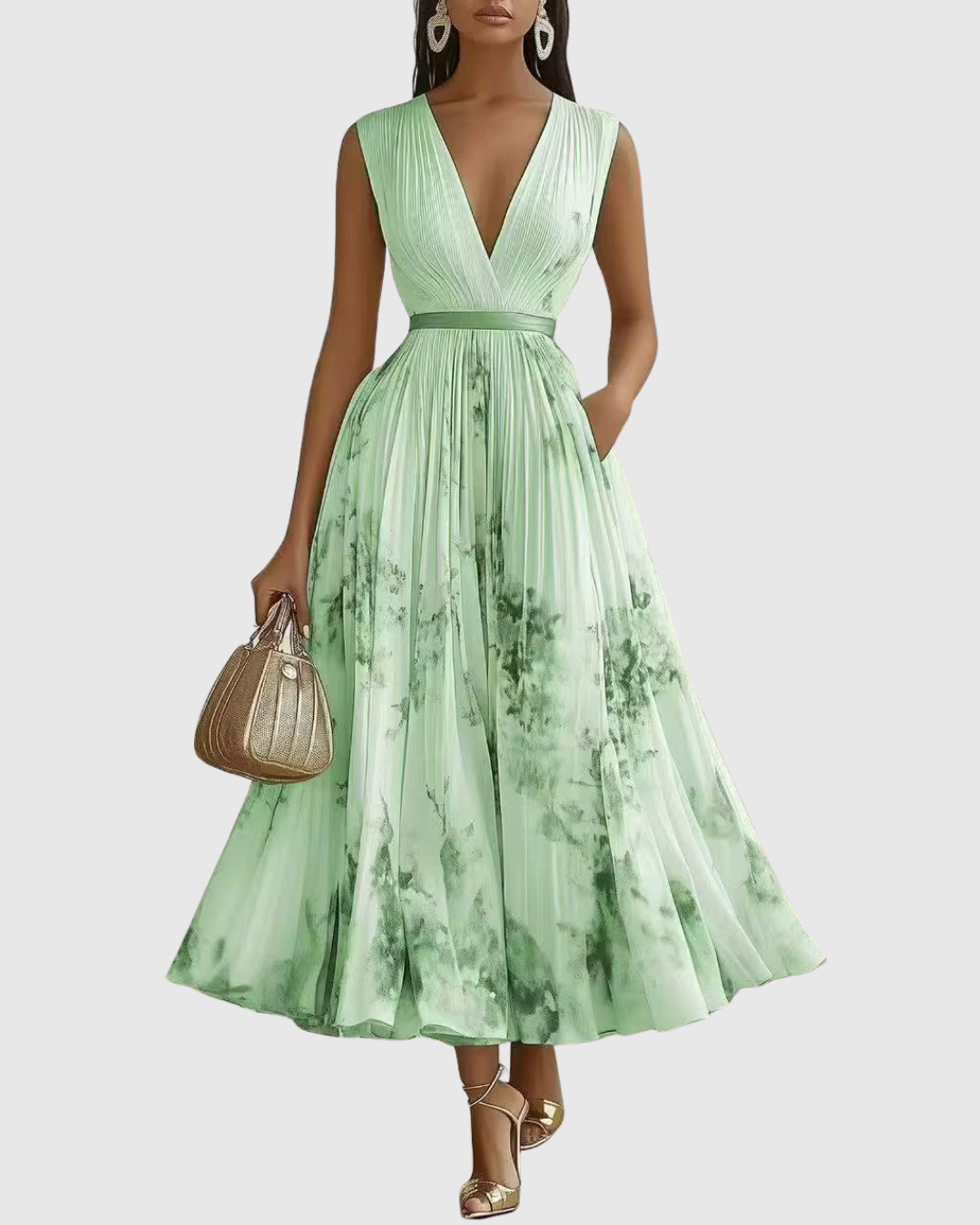 Women's Pleated Midi Dress - Summer Evening