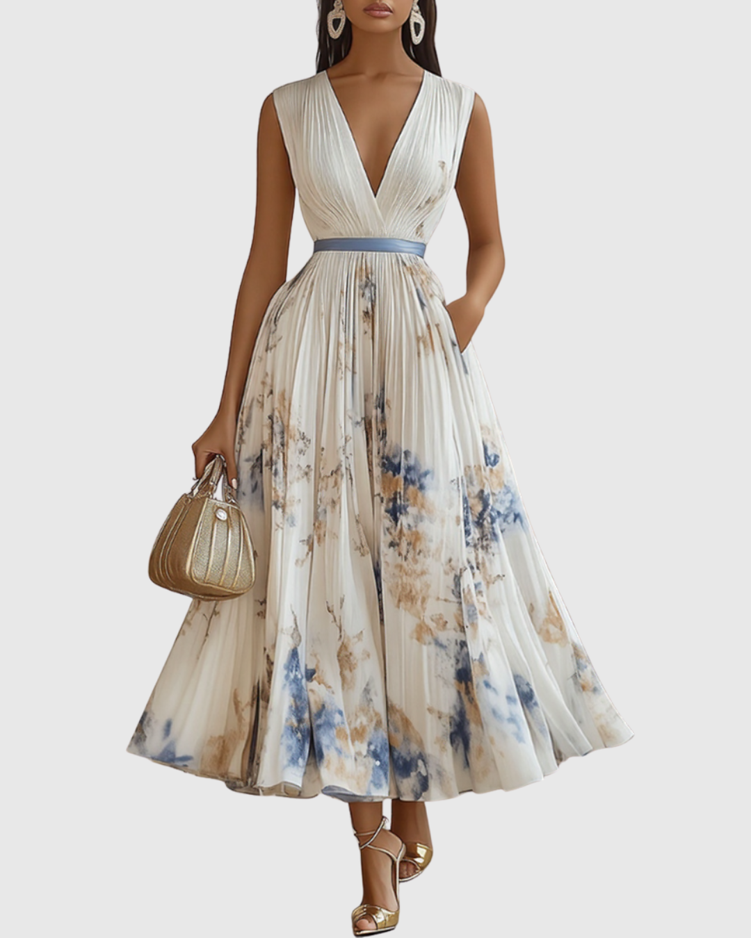 Women's Pleated Midi Dress - Summer Evening