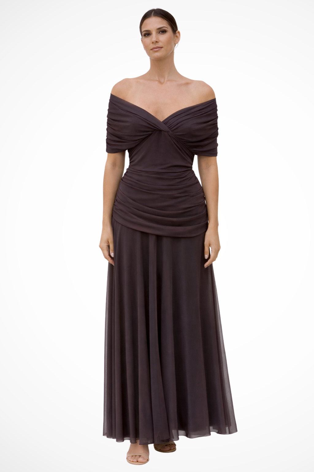 Women's Pleated Off-Shoulder Chiffon Midi Dress - Summer Occasion