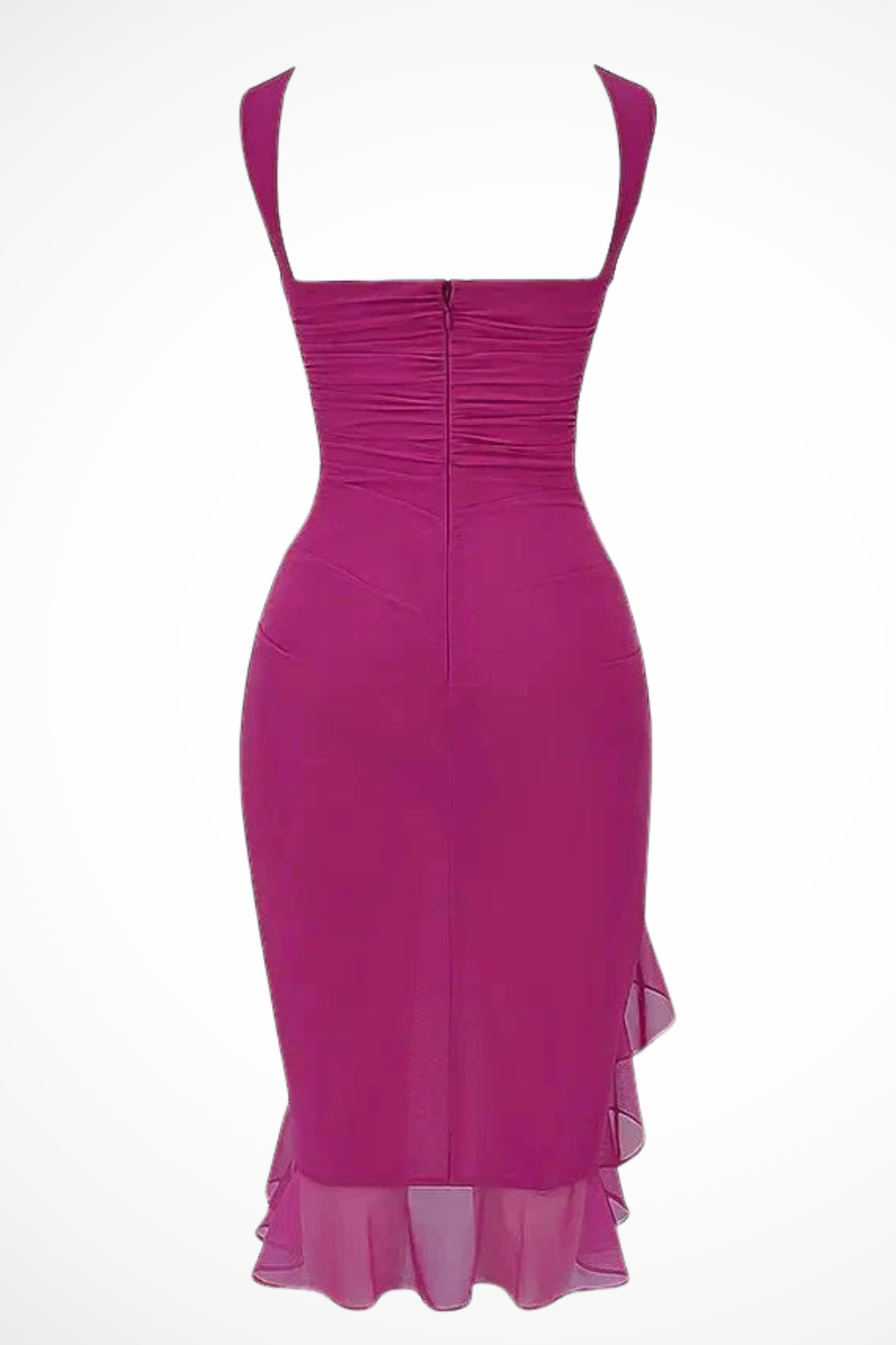 Women's Ruched Mesh Midi Dress - Summer Casual with Ruffle Slit