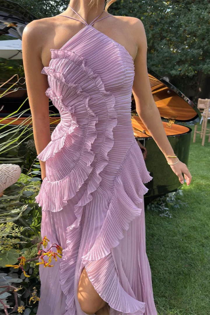 Women's Ruffled Chiffon Maxi Dress - Summer Wedding Guest