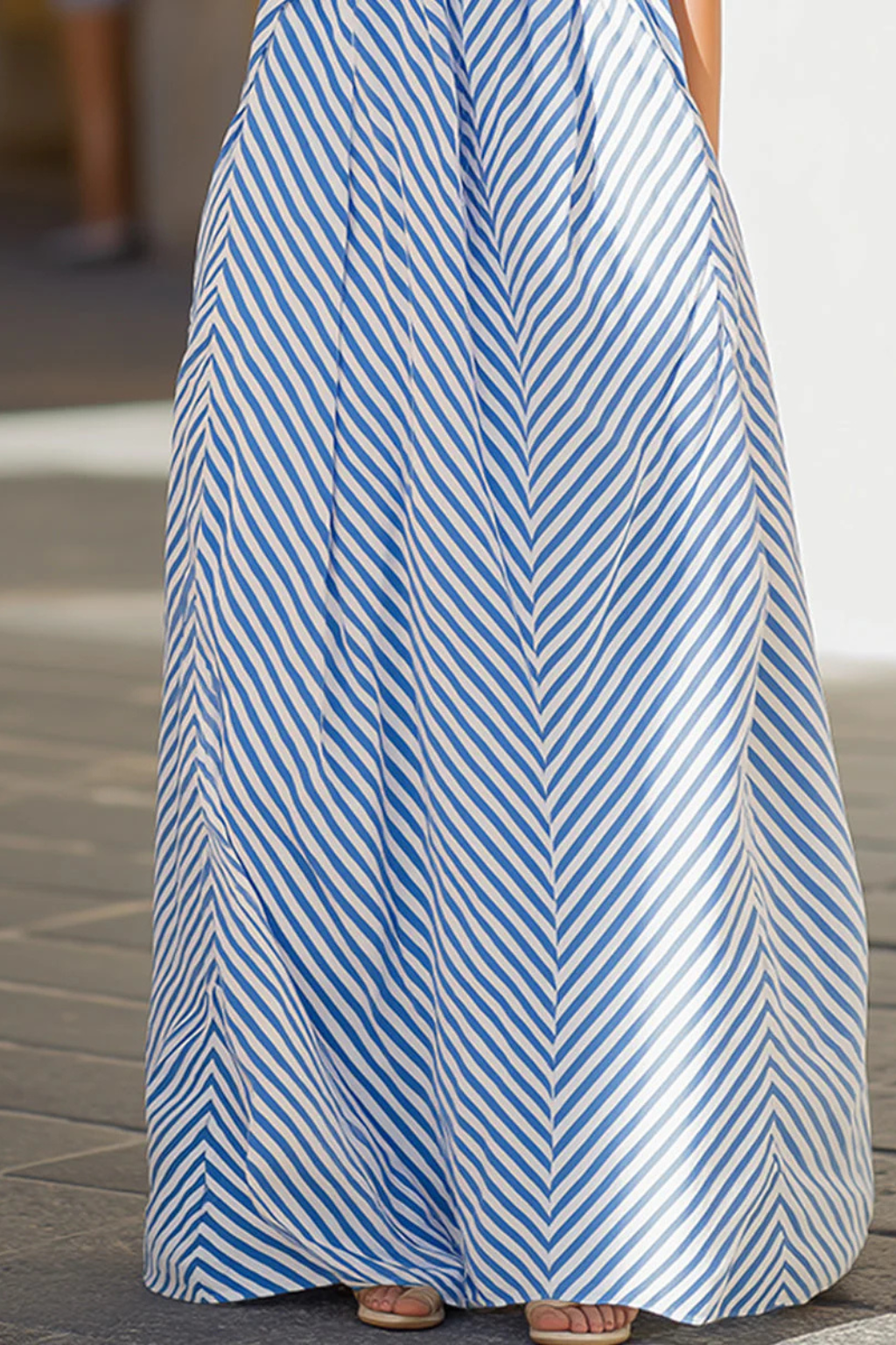 Women's Striped Halter Neck Maxi Dress - Summer Beach