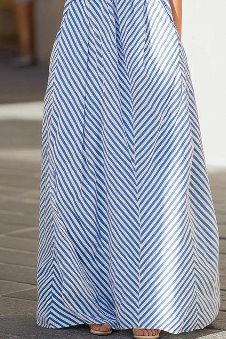Women's Striped Halter Neck Maxi Dress - Summer Beach