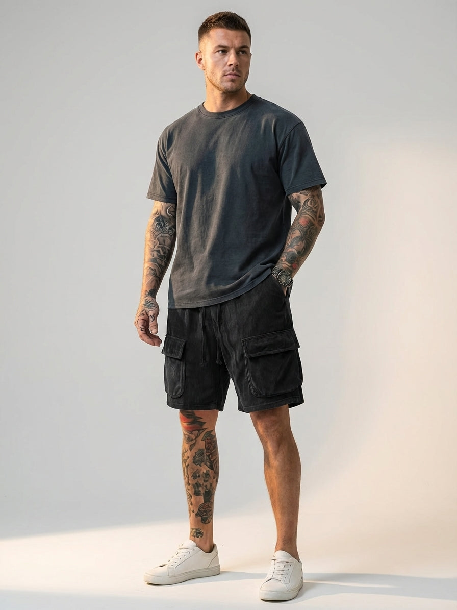 Men's Brown Corduroy Cargo Shorts