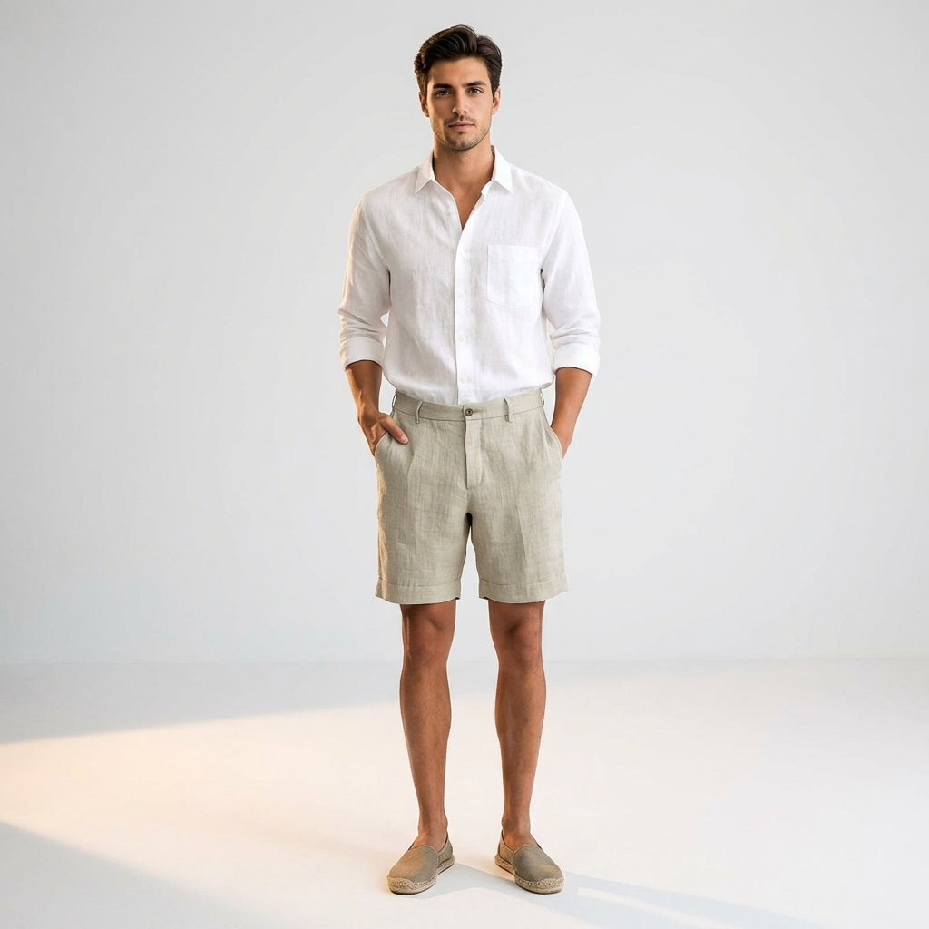 Men's Khaki Linen Shorts