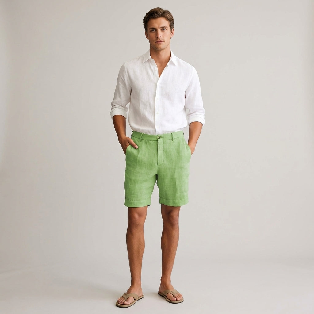 Men's Khaki Linen Shorts