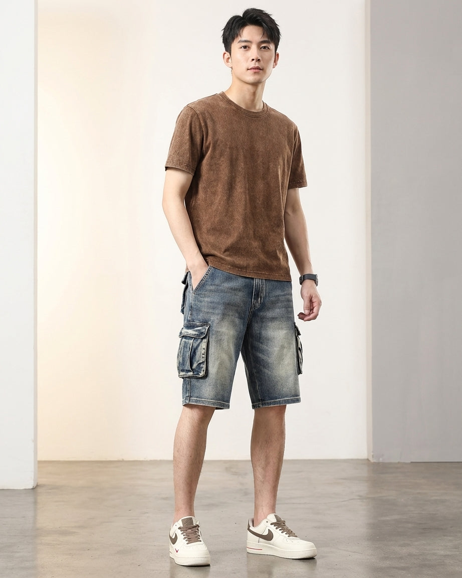 Men's Blue Denim Cargo Shorts