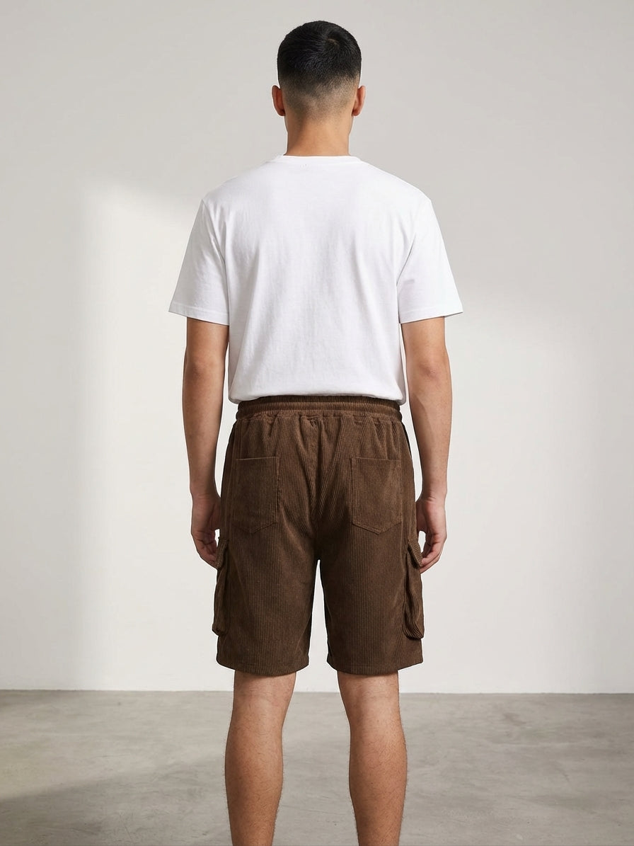 Men's Brown Corduroy Cargo Shorts