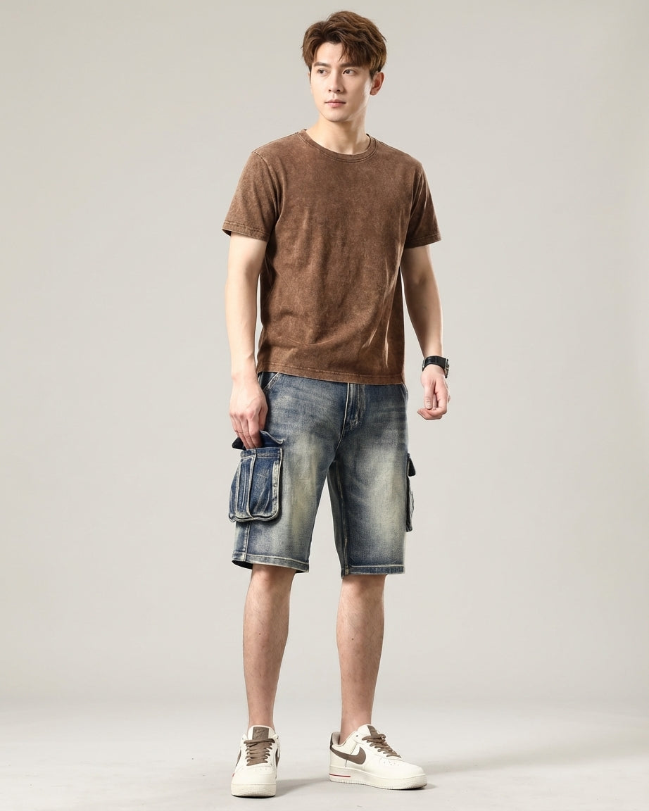 Men's Blue Denim Cargo Shorts